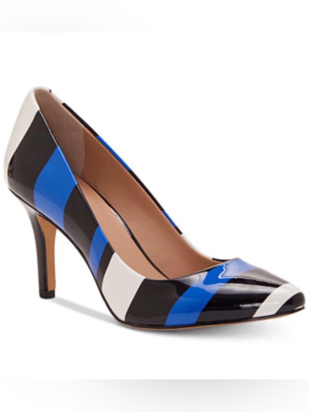 INC International Concepts Blue Black White Striped Pointed Toe Pump